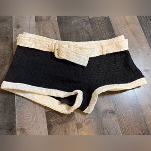 Lioness Afterglow Mini Shorts Tweed Black Cream Belted Preppy Coastal Chic NWT